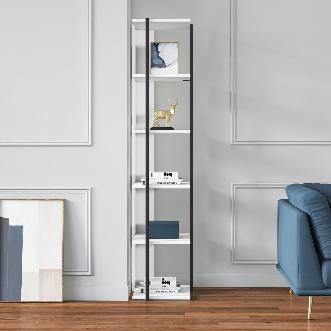 Etagères bibliothèque d'angle Furba L35xH170cm Blanc et Noir