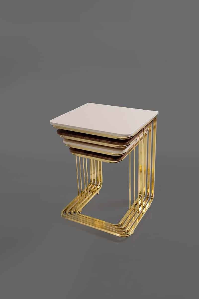 Vegas Table Gigognes en bois Doré Crème