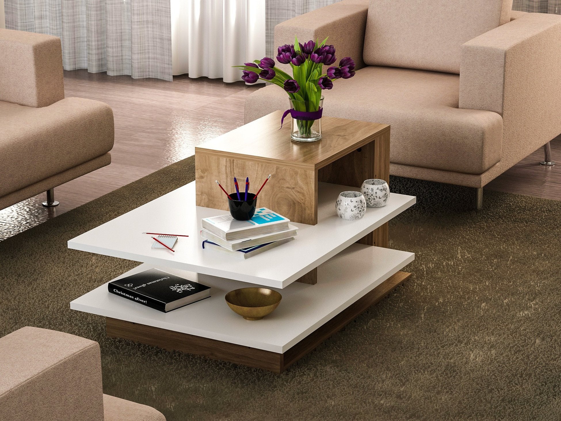 Table basse Venüs - White, Walnut