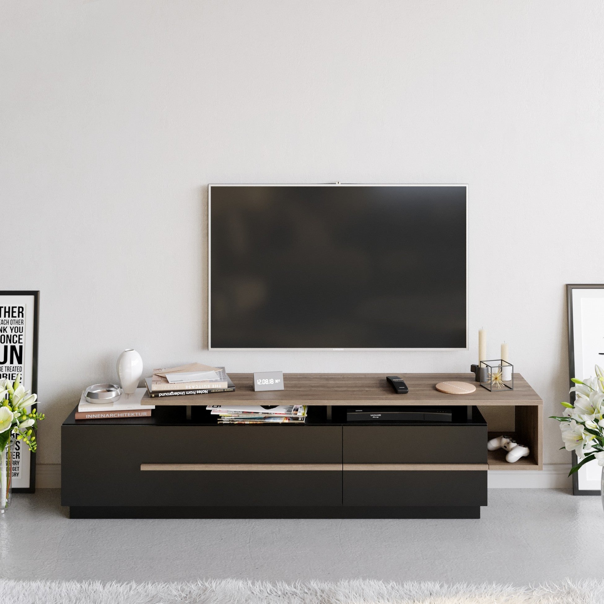 Meuble TV Pia - Black, Walnut