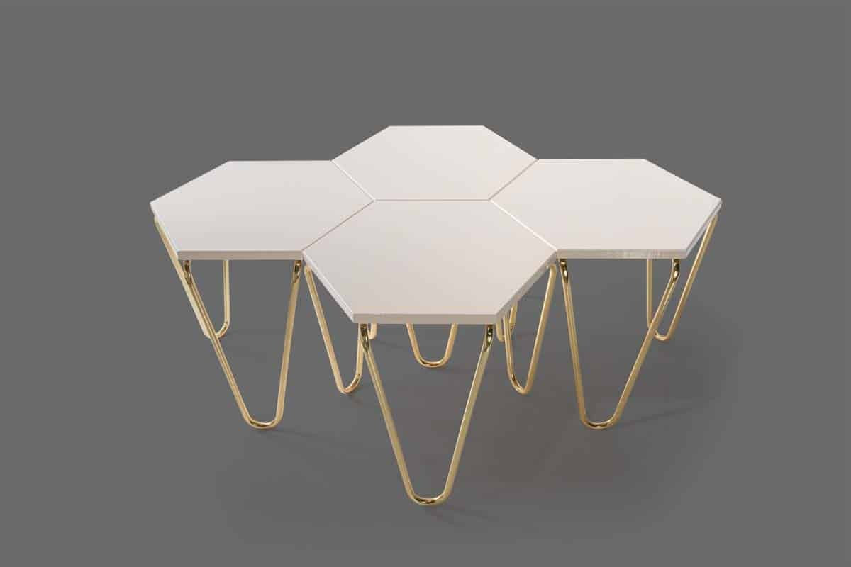 Piramit Table Gigognes Doré Blanc