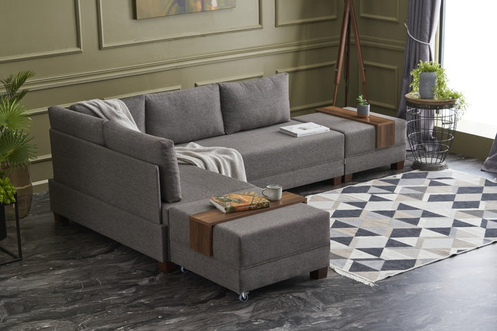 Canapé d'angle gauche Tikona 280 cm - Marron - 5 places - Tissu