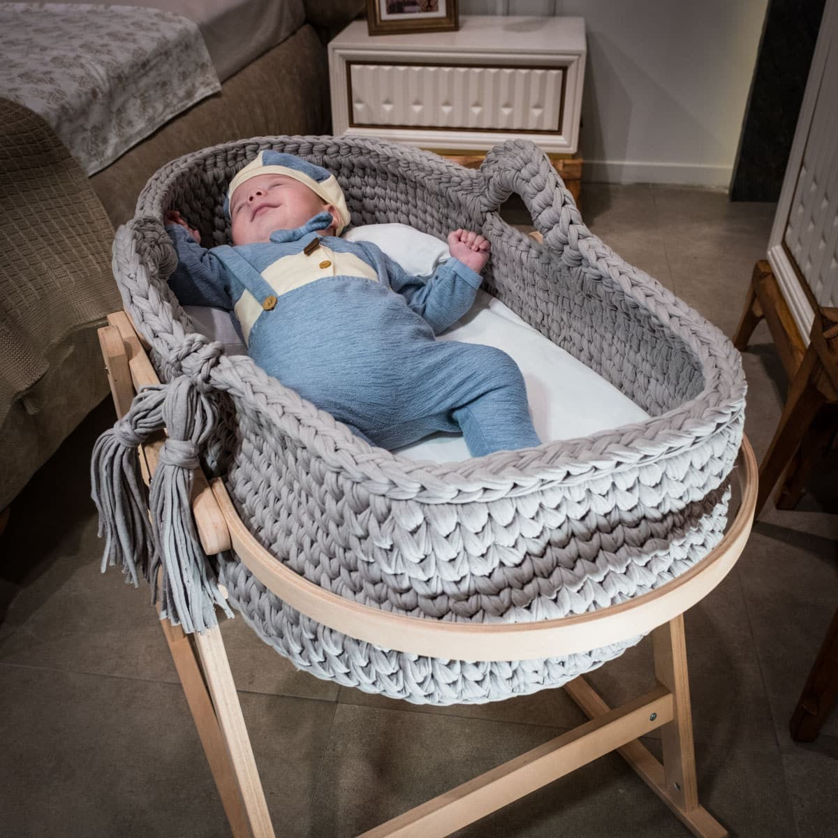 Couffin Bébé Avec Support Bois & Matelas
