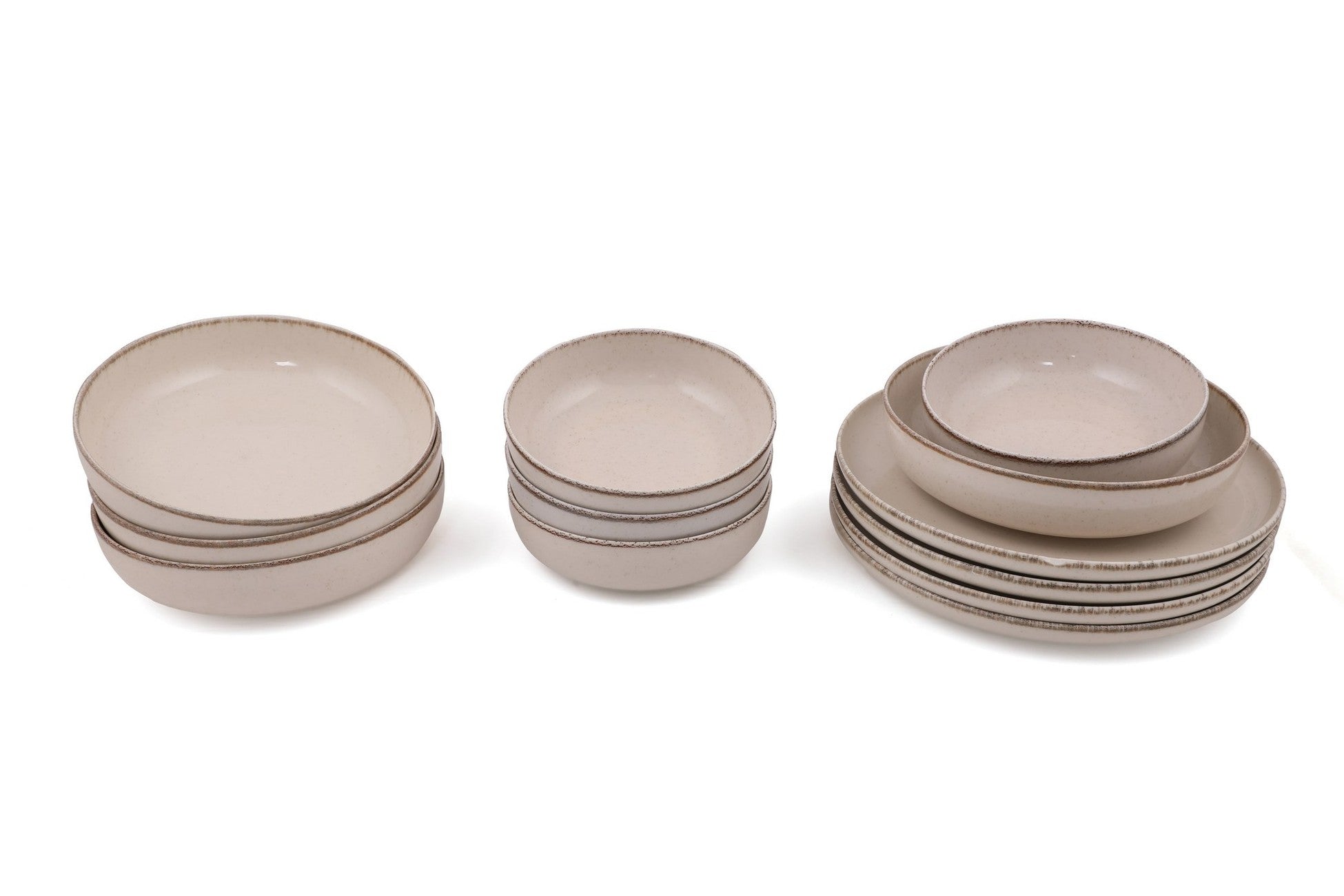 Service de table 12 pièces Ammeli 100% Porcelaine tacheté Blanc crème et Marron