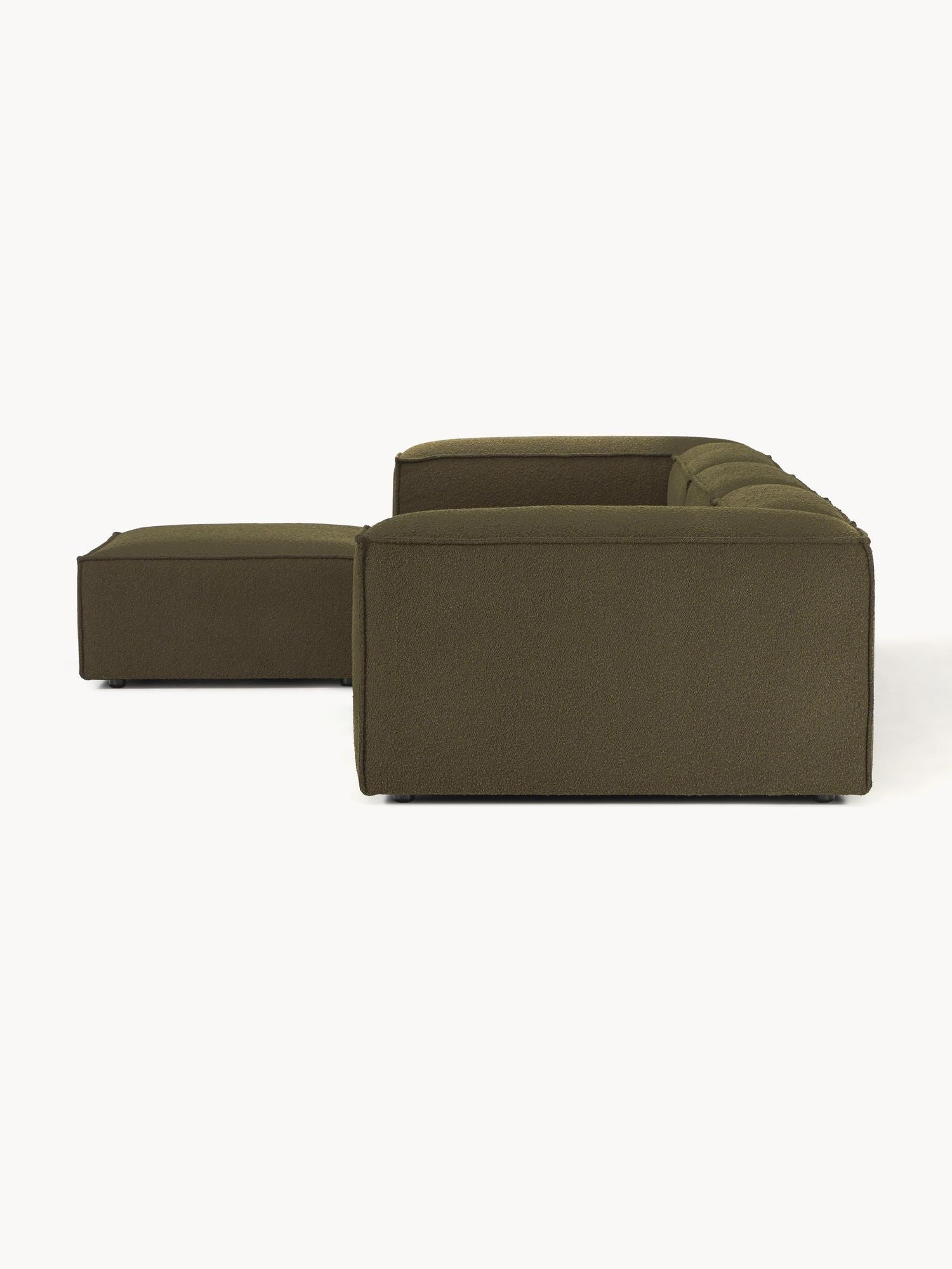 Canapé modulable 4 places en tissu bouclé avec pouf Frida