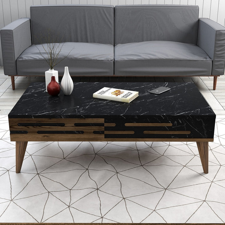 Table basse Valensiya - Walnut, Black, Marble