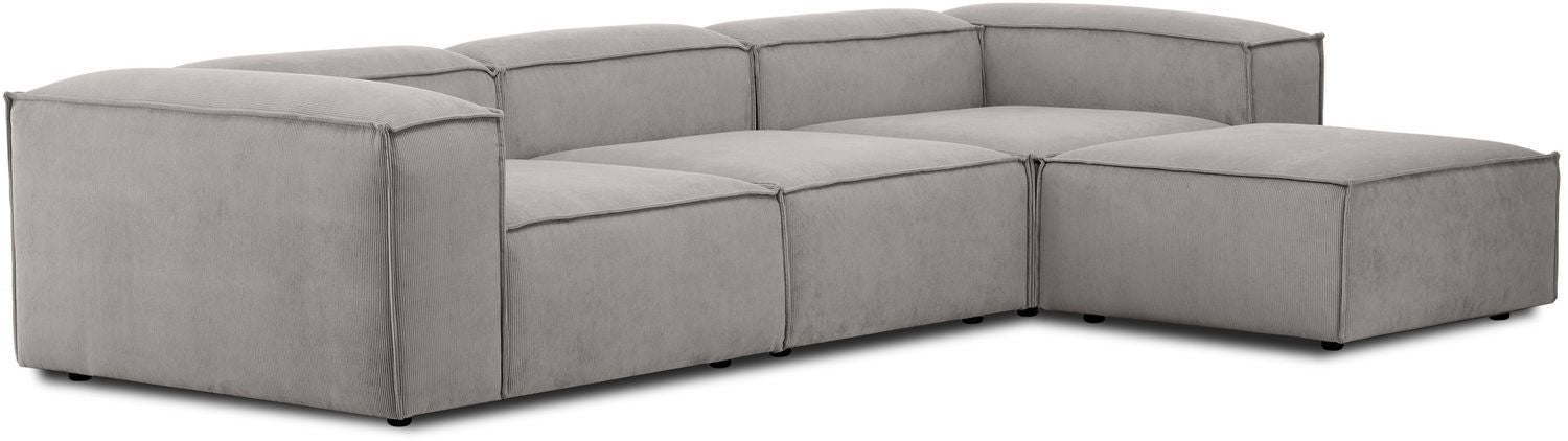 Canapé modulable 4 places en velours côtelé avec pouf Frida