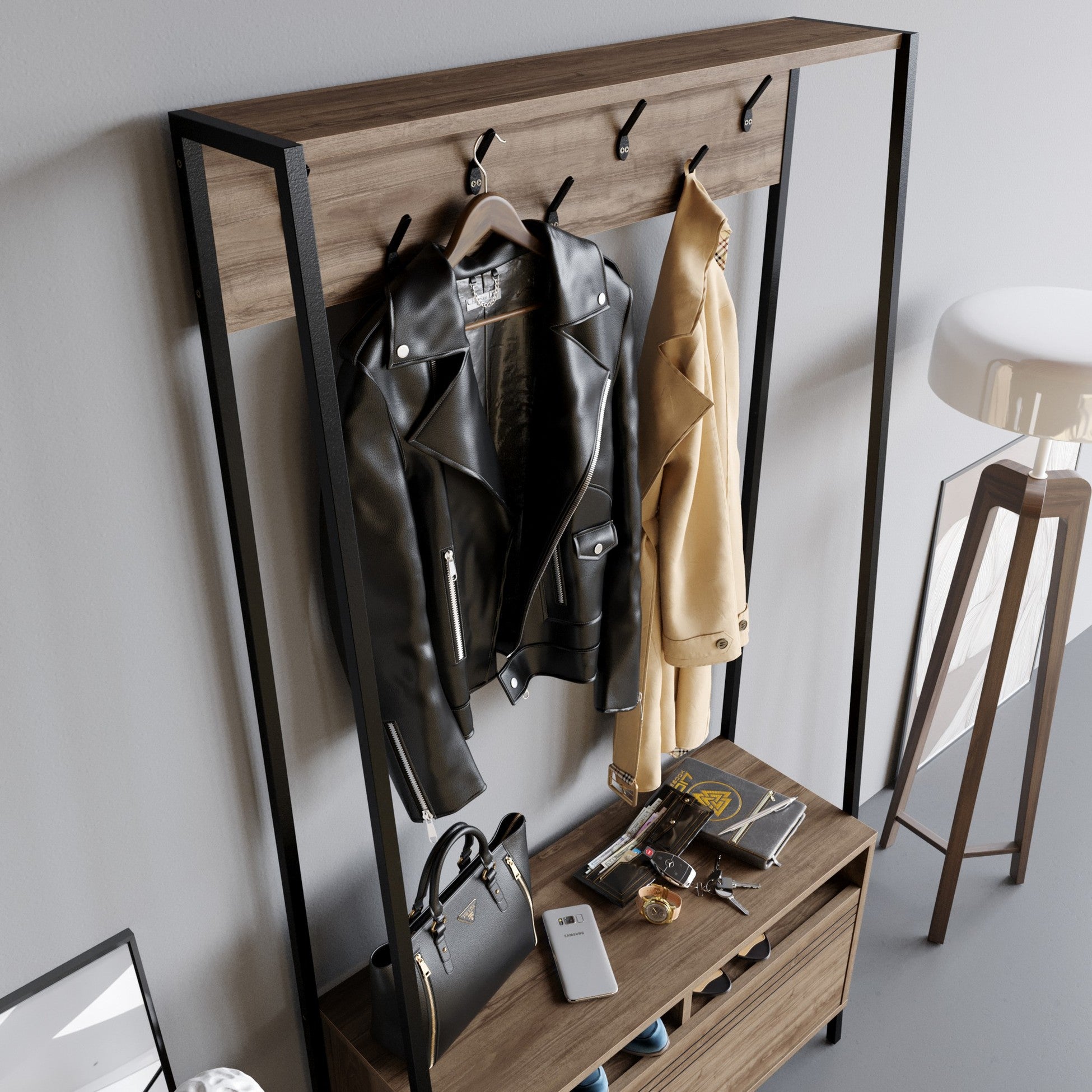 Support d'entrée Devin - Walnut, Black