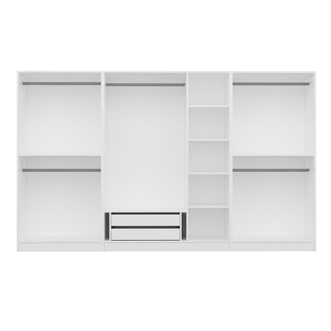 Armoire ouverte Antipax L315xH210cm 5 tringles et 2 tiroirs Blanc