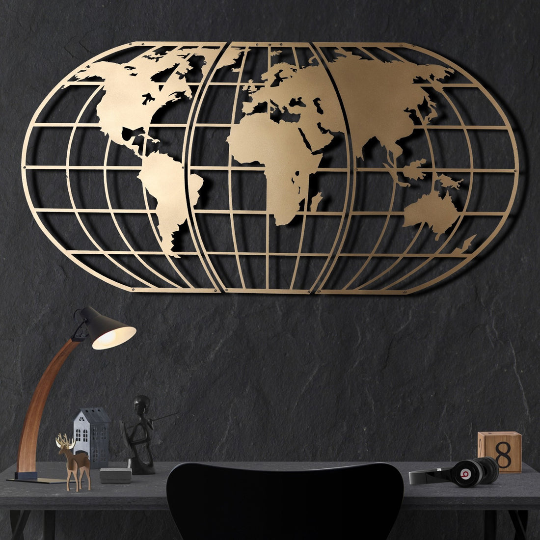 Accessoire mural en métal décoratif World Map Globe - Gold