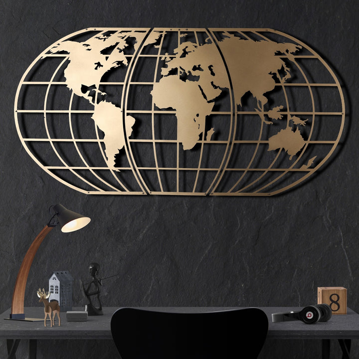 Accessoire mural en métal décoratif World Map Globe - Gold