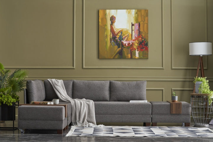 Canapé d'angle gauche Tikona 280 cm - Marron - 5 places - Tissu