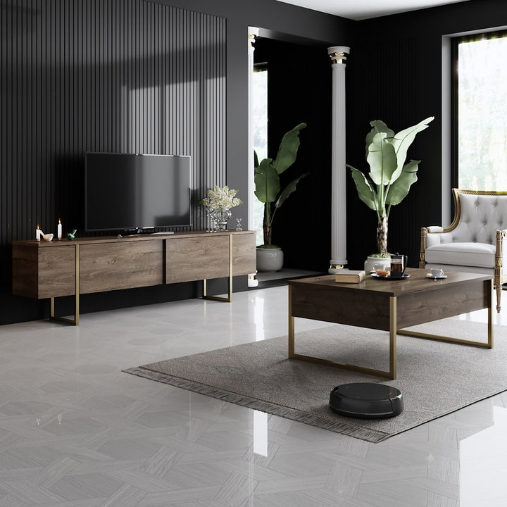 Ensemble de meubles de salon Luxe Set - Walnut, Gold