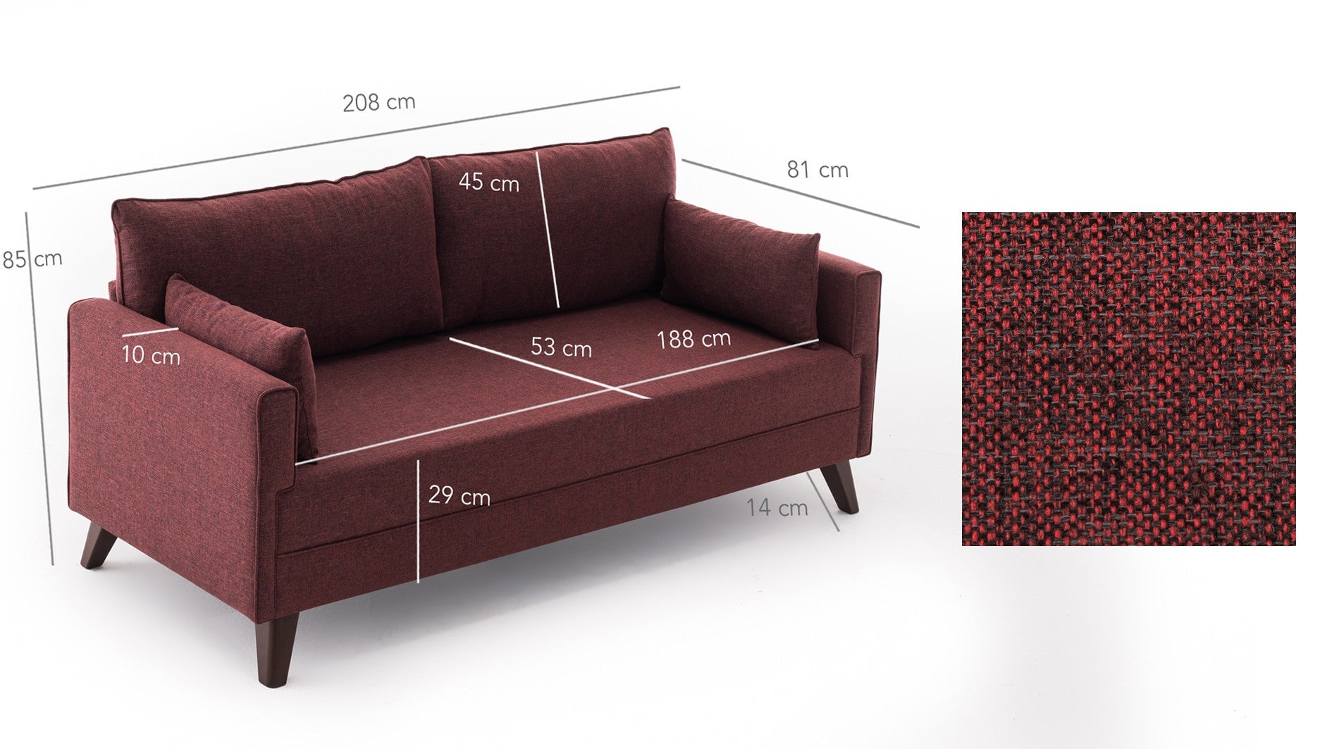 Canapé de 3 places Bella Sofa Bed - Claret Red
