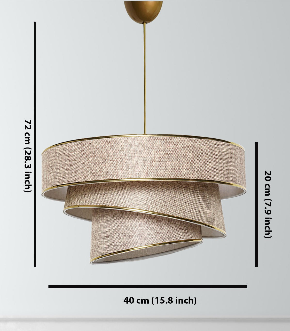 Suspension 3 cylindres design oblique Inconditus Ø40cm Beige et Or