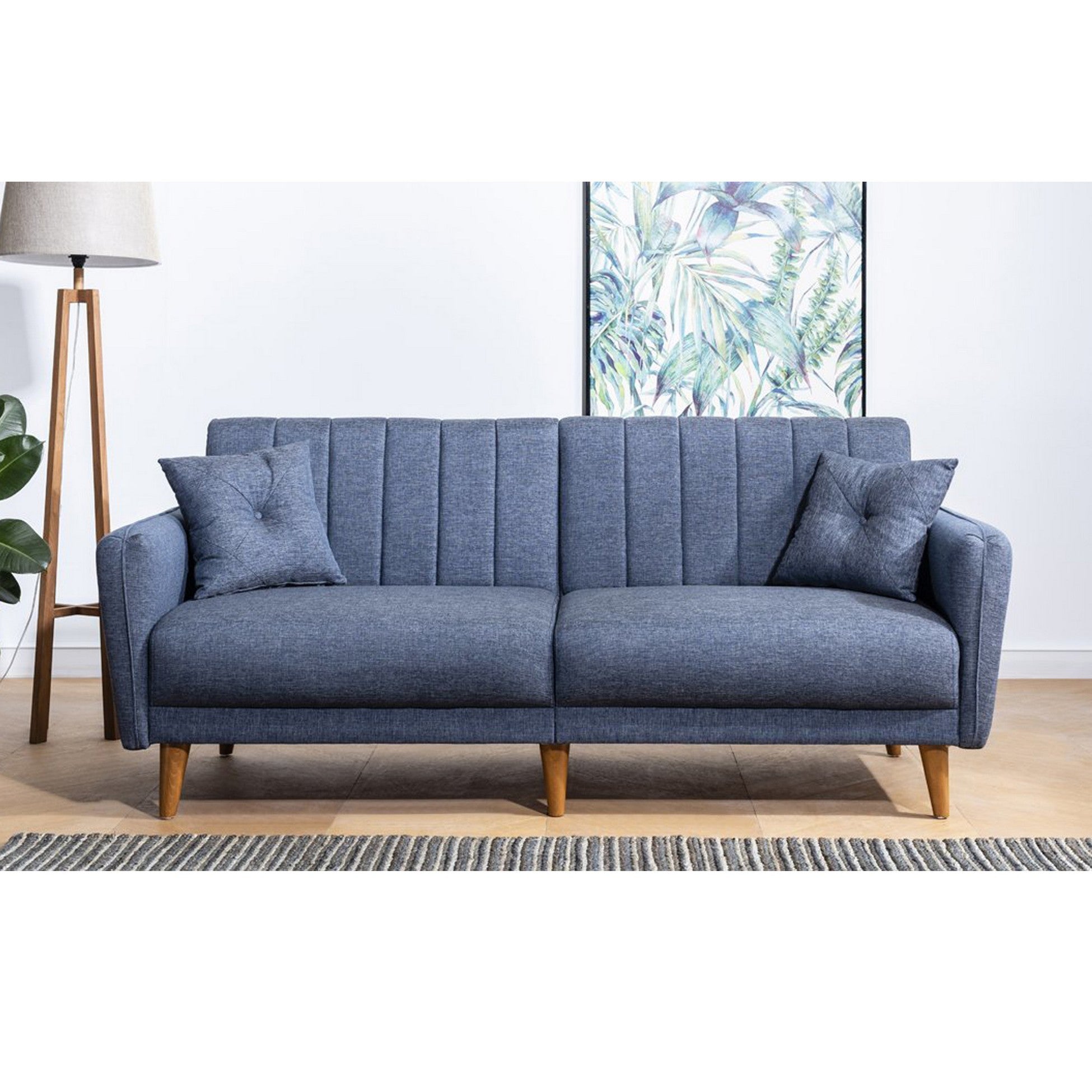 Ensemble canapé convertible 2 places et fauteuil Ikaria Tissu Bleu