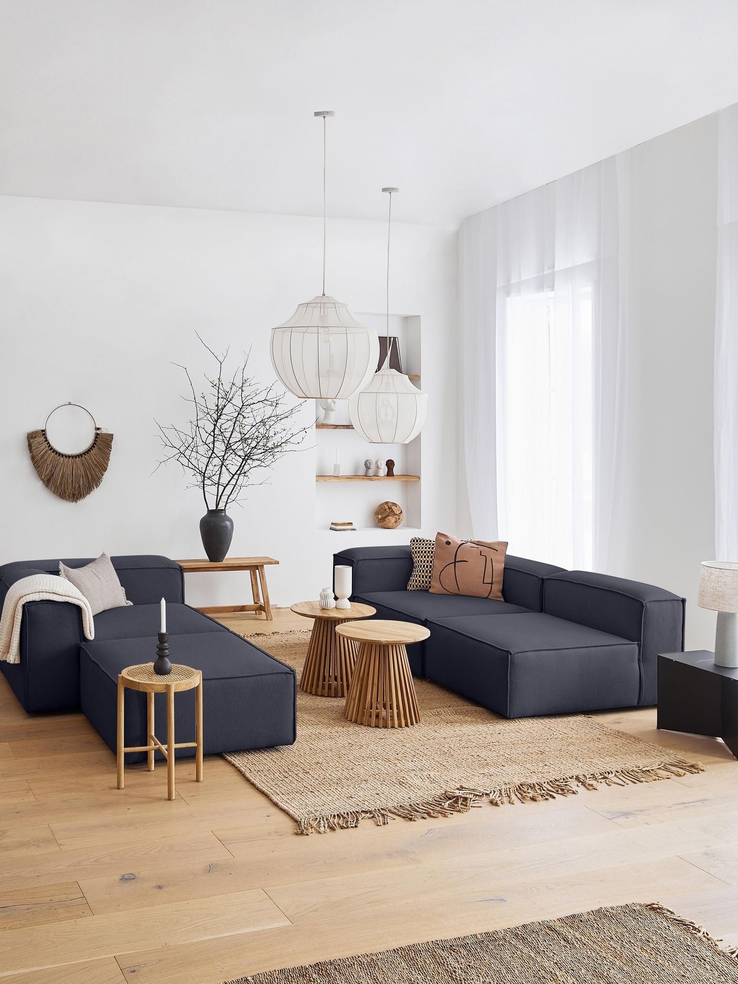 Canapé modulable 4 places en Lin avec pouf Frid