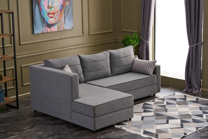 Canapé d'angle à droite convertible Milos Tissu Gris