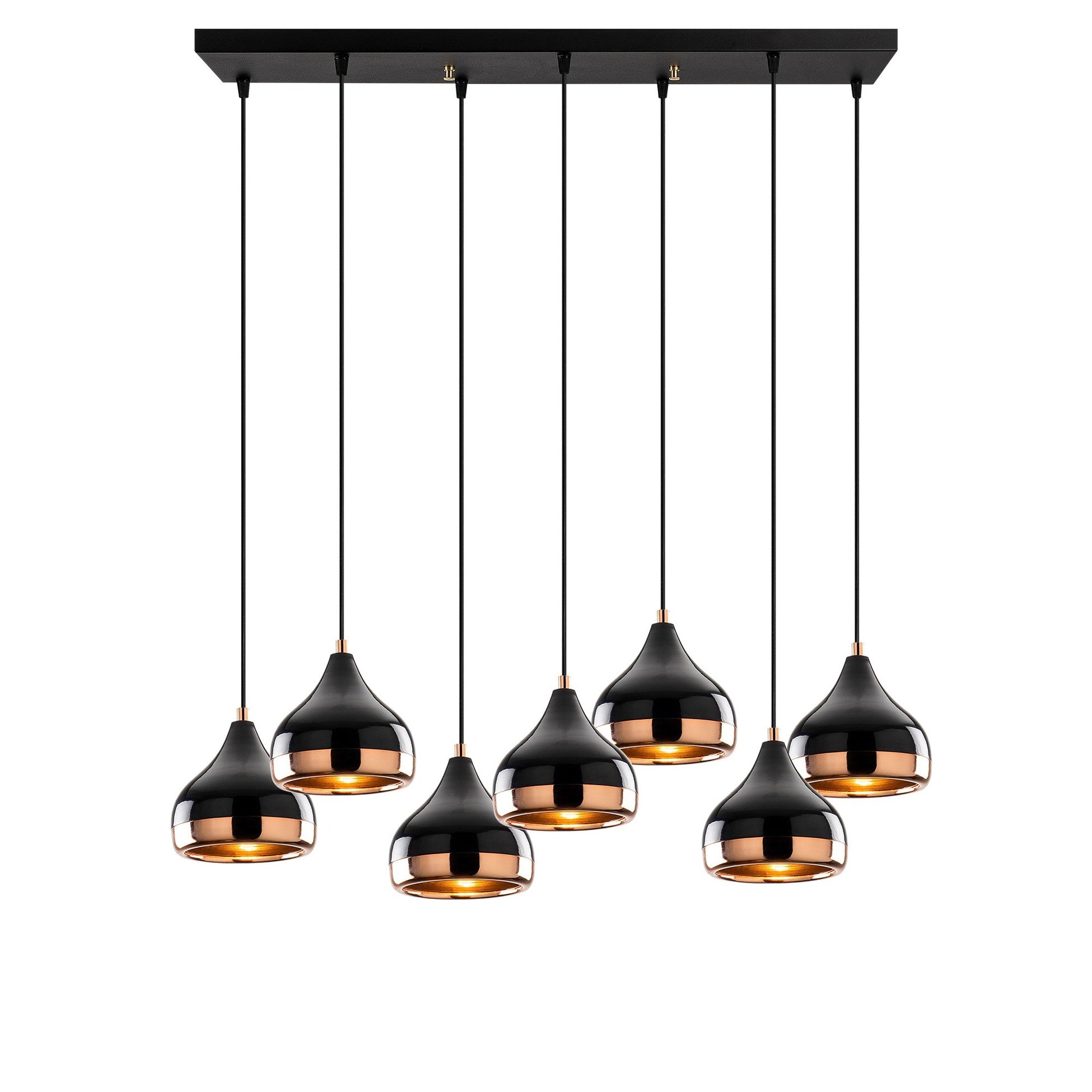 Suspension 7 lampes alignées Lectio 88cm Métal Noir et Or rose