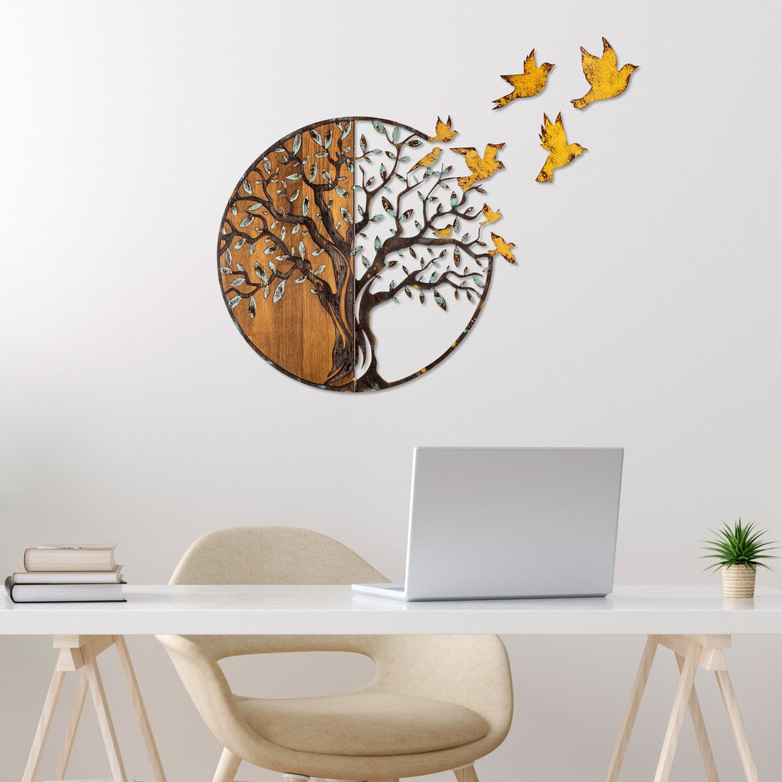 Accessoire mural en bois décoratif Tree And Birds - 322-A