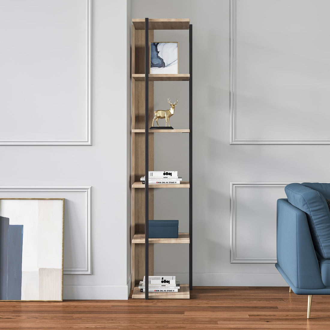Etagères bibliothèque d'angle Furba L35xH170cm Noyer et Noir