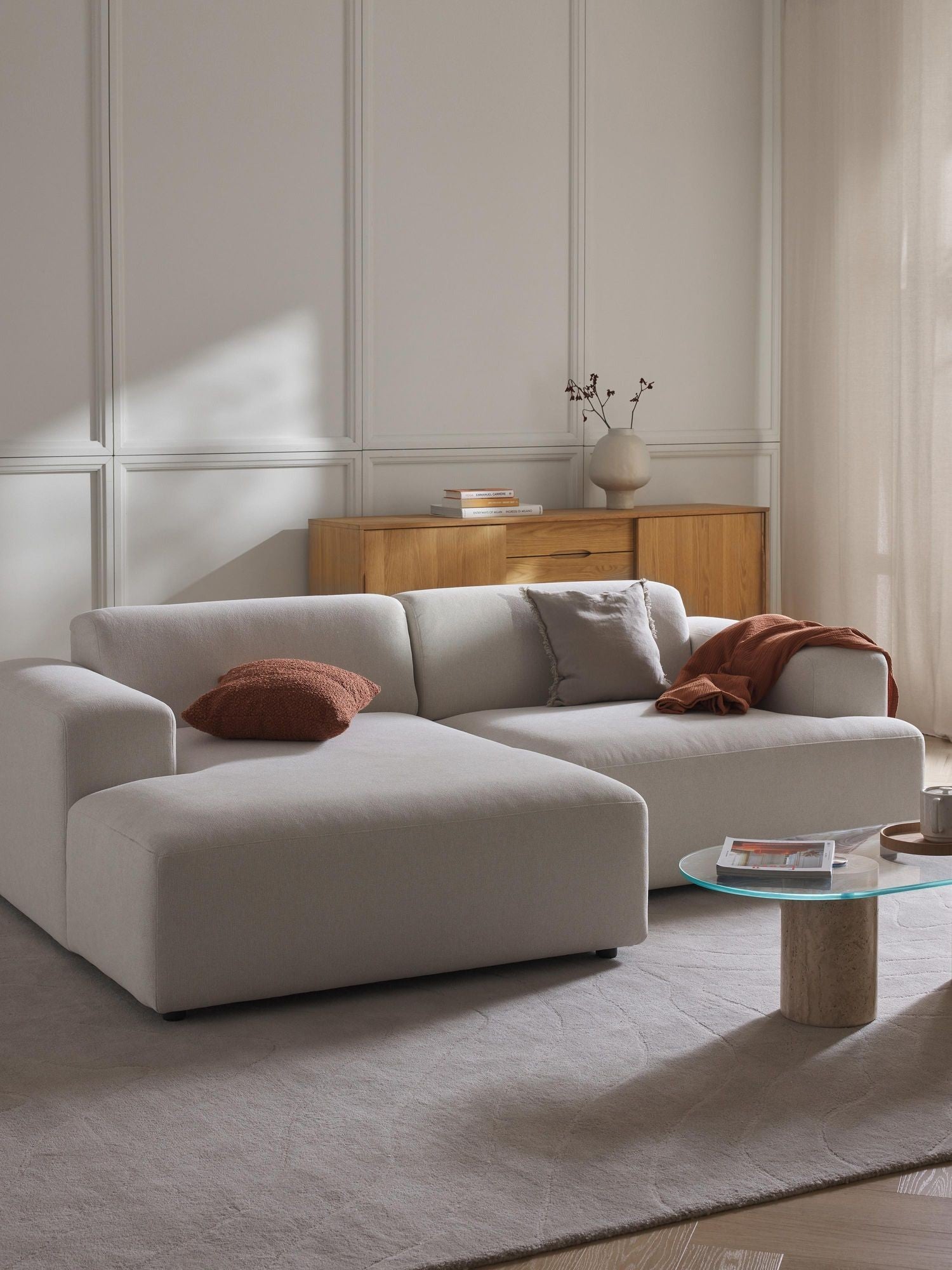 Canapé d'angle 3 places Molly Mini en tissu lin