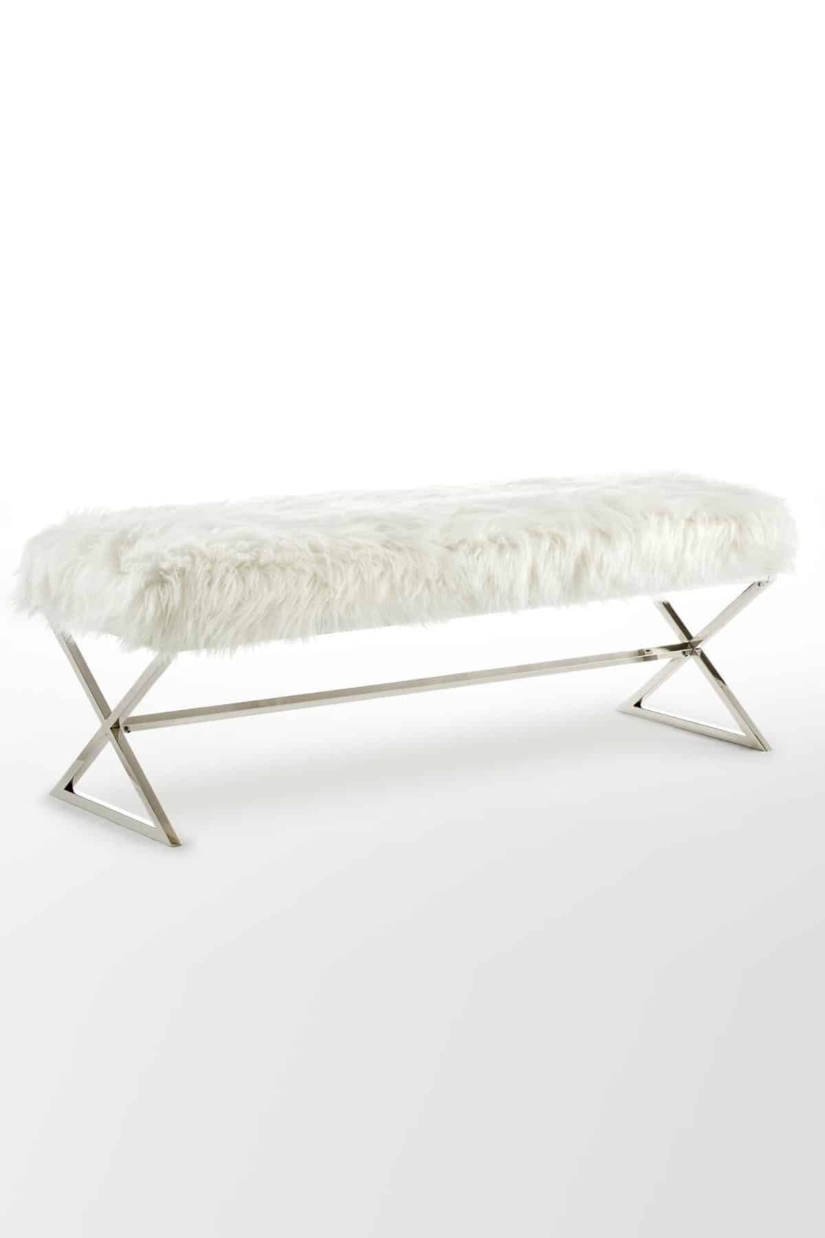 Luxury Banc en peluche blanc argenté