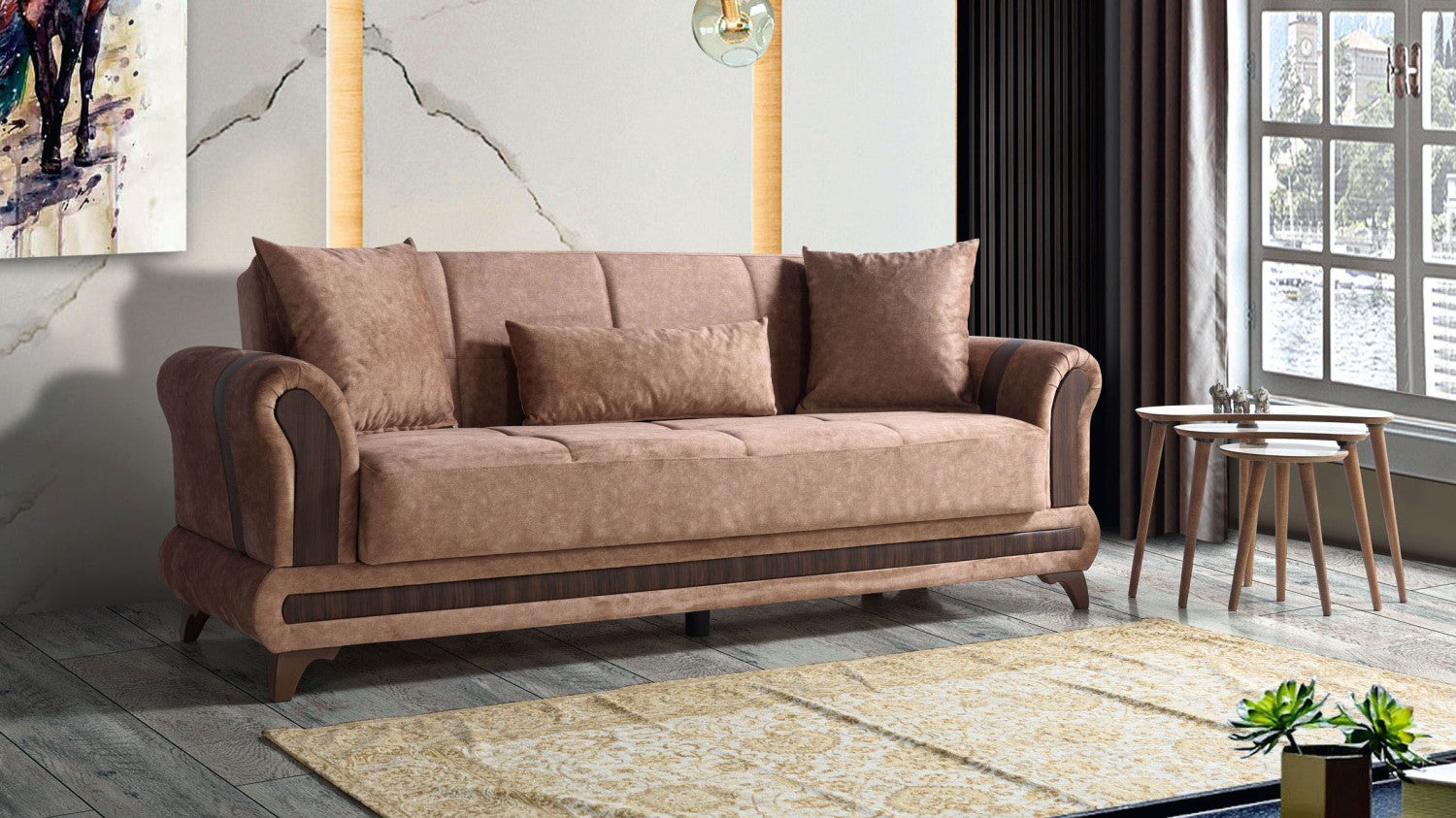 Sahra canapé lit clic-clac 3 places avec coffre de rangement