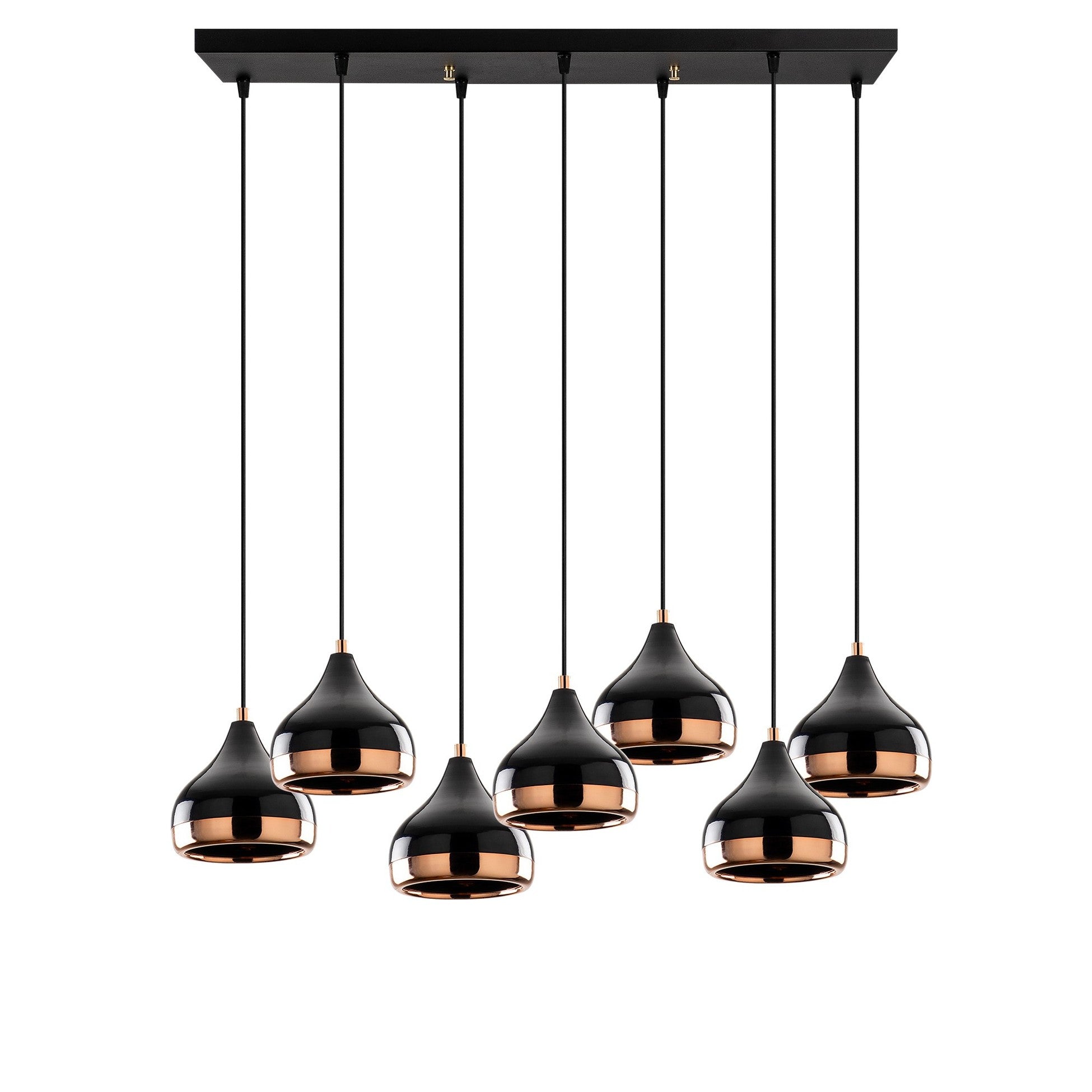 Suspension 7 lampes alignées Lectio 88cm Métal Noir et Or rose