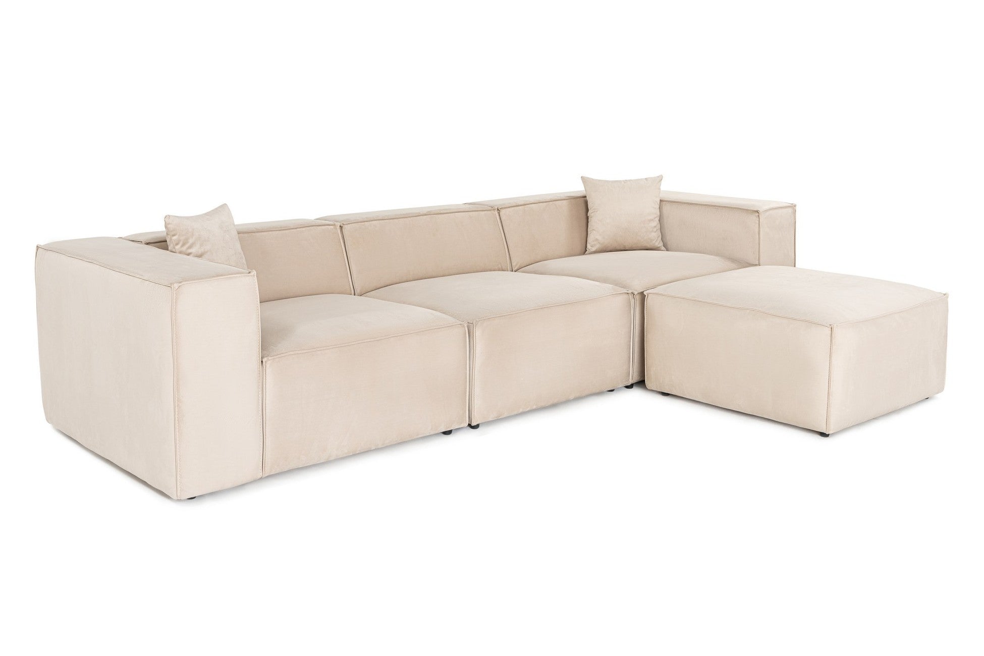 Canapé 3 places avec pouf et 2 coussins Siges Velours Blanc crème