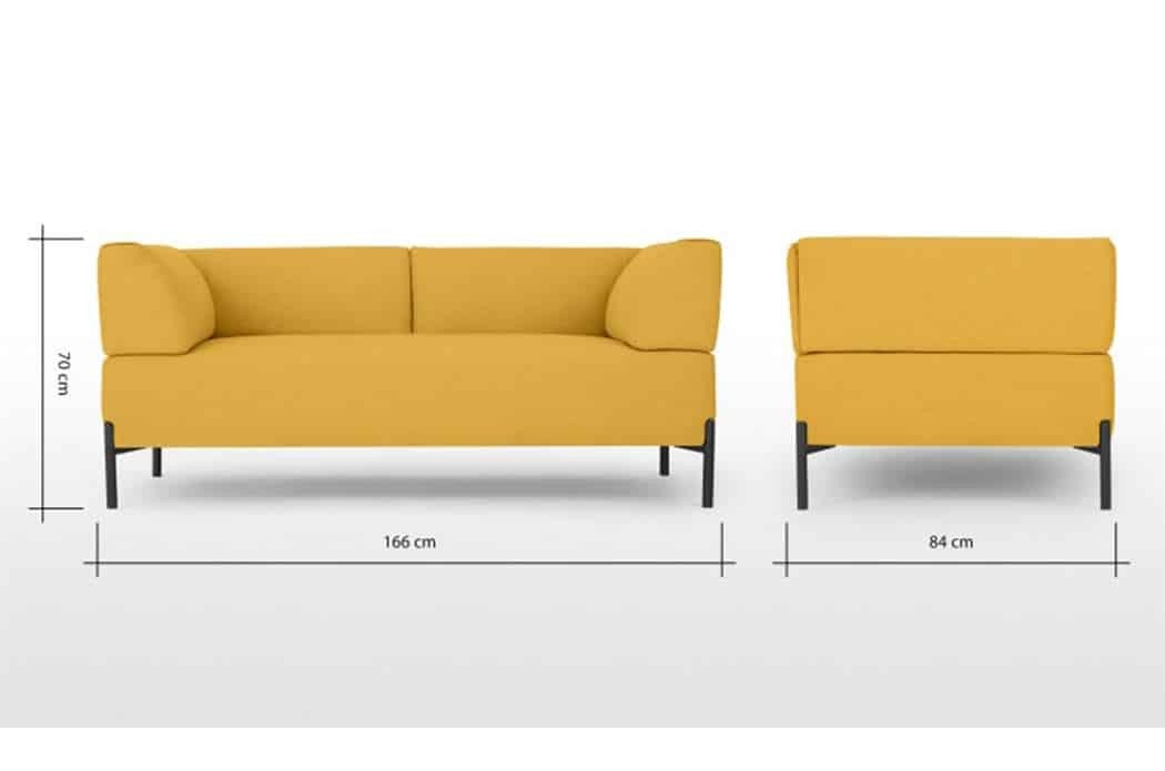 Osaka Canapé fixe 2 places en tissu avec pieds épingles Jaune