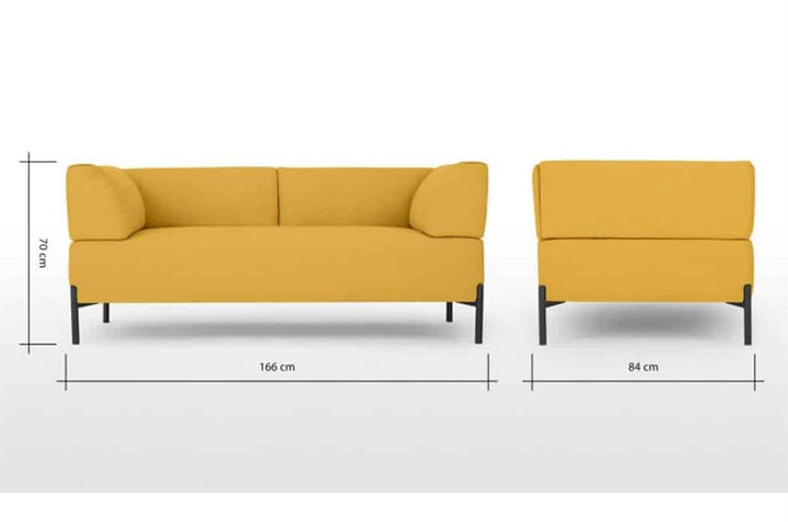 Osaka Canapé fixe 2 places en tissu avec pieds épingles Jaune