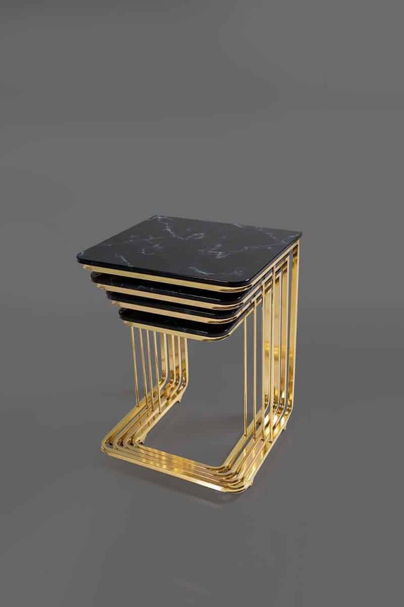 Vegas Table Gigognes en Marbre Motifs Noir