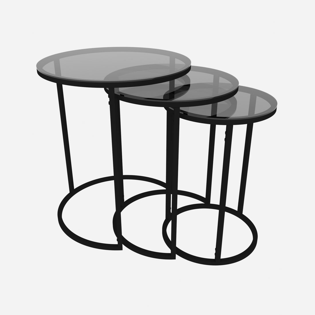 Set de 3 tables d'appoint kyyjärvi rondes gigognes noir transparent