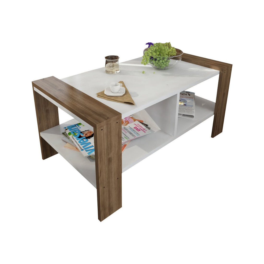 Table basse Erica - White, Walnut