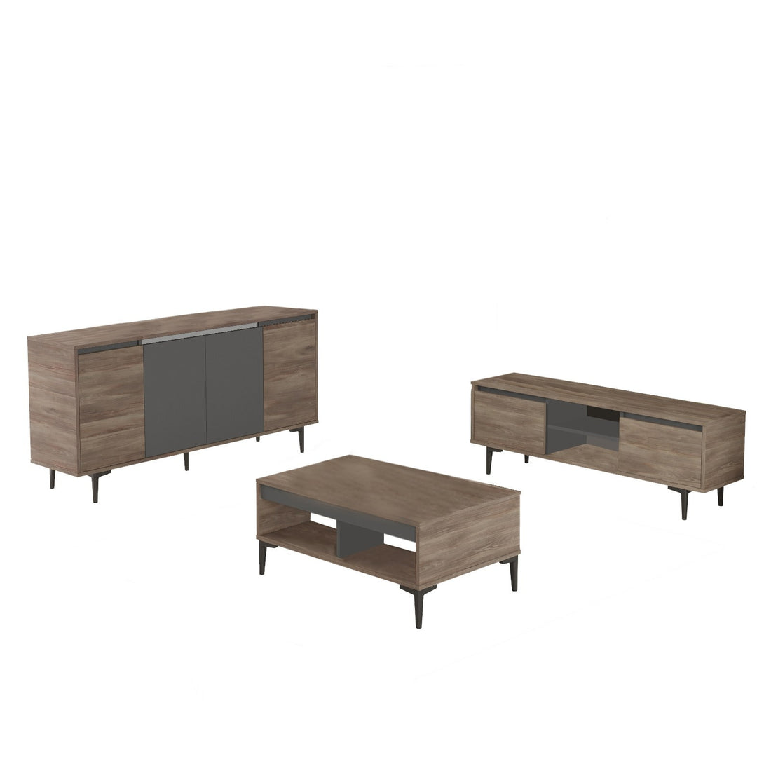 Ensemble de meuble de salon 3 pièces Tossa Bois foncé et Anthracite
