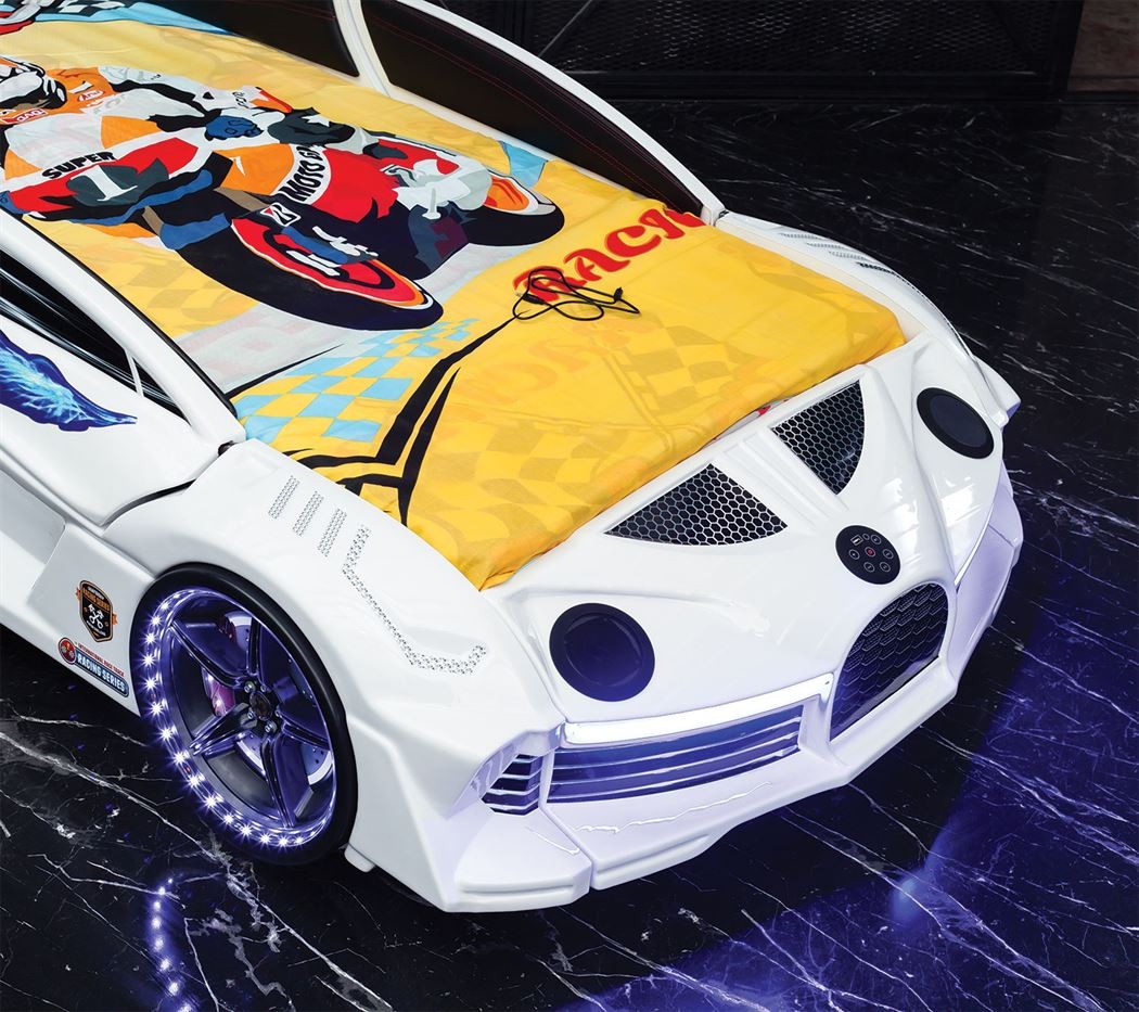 LIT VOITURE DE SPORT AVEC PORTES ET TÊTE DE LIT 90X190CM - Moon AERO