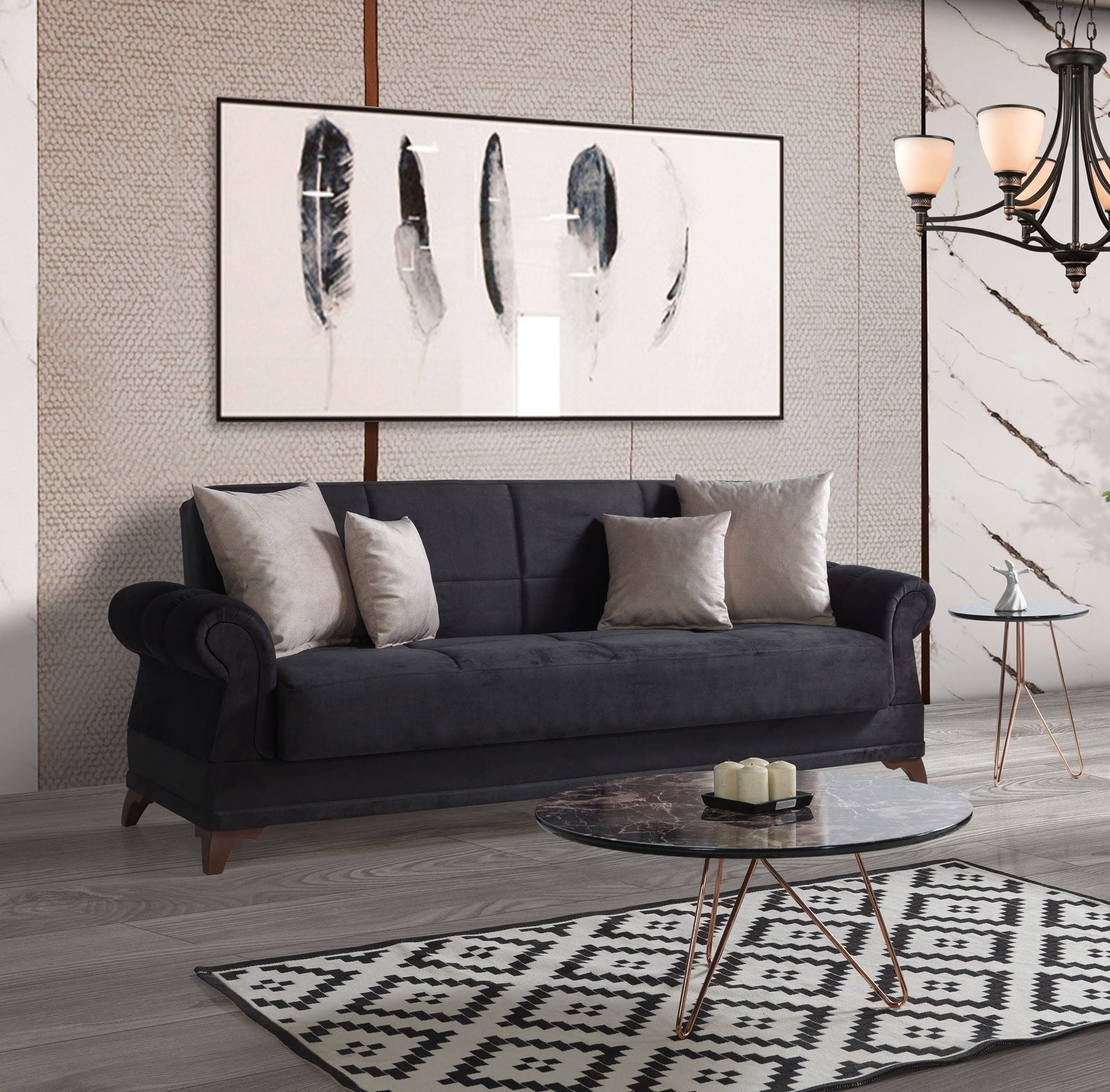 Royal canapé lit clic-clac 3 places avec coffre de rangement