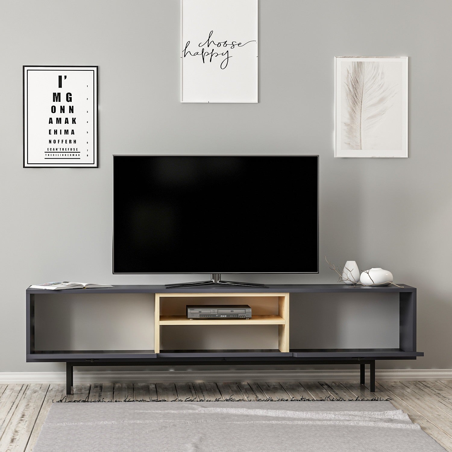Meuble TV Naturel - Anthracite