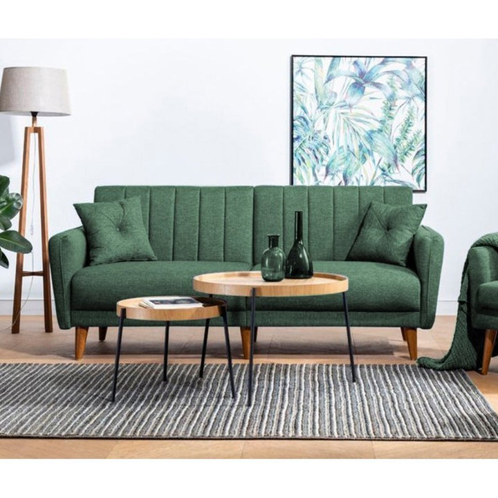 Ensemble canapé convertible 2 places et fauteuil Ikaria Tissu Vert