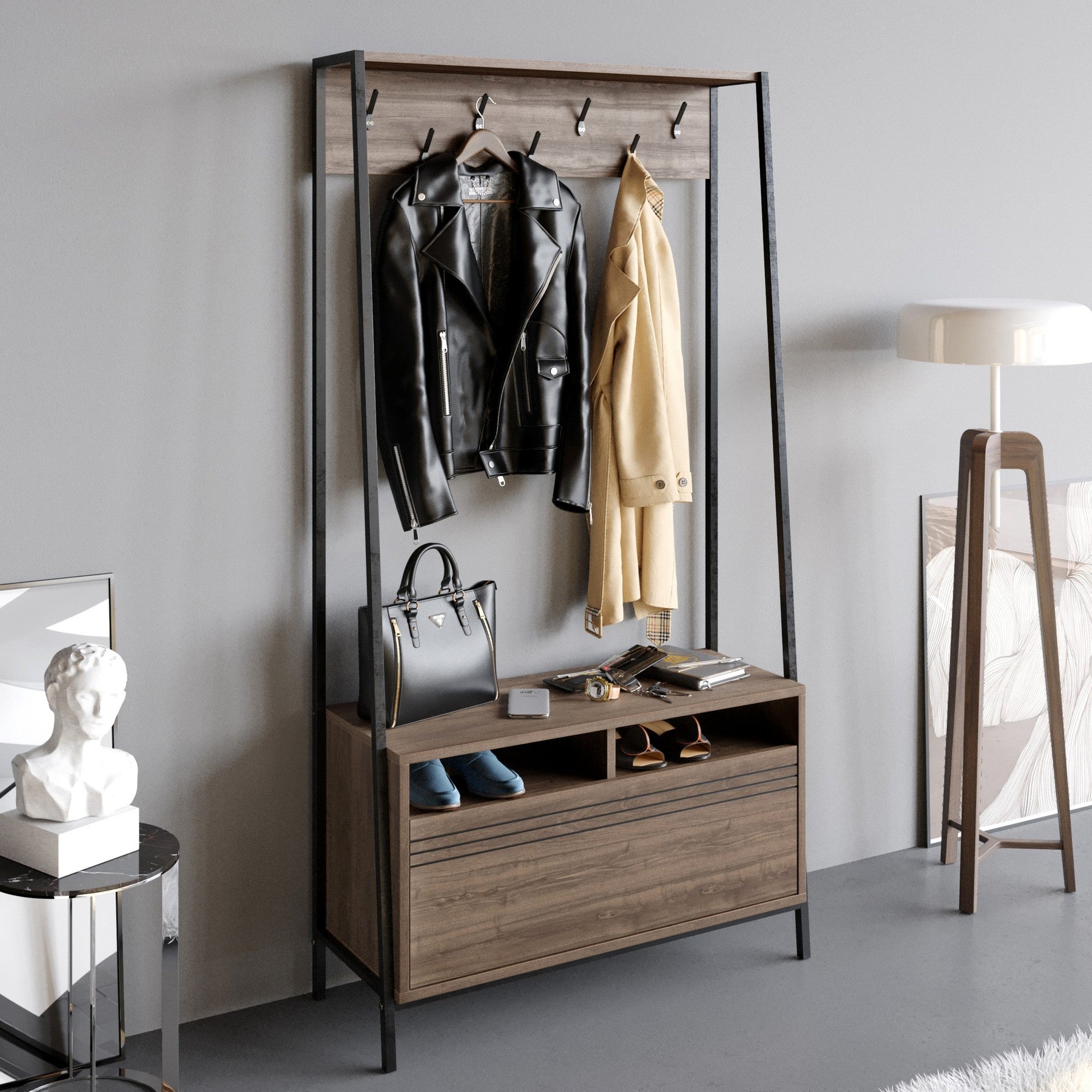 Support d'entrée Devin - Walnut, Black