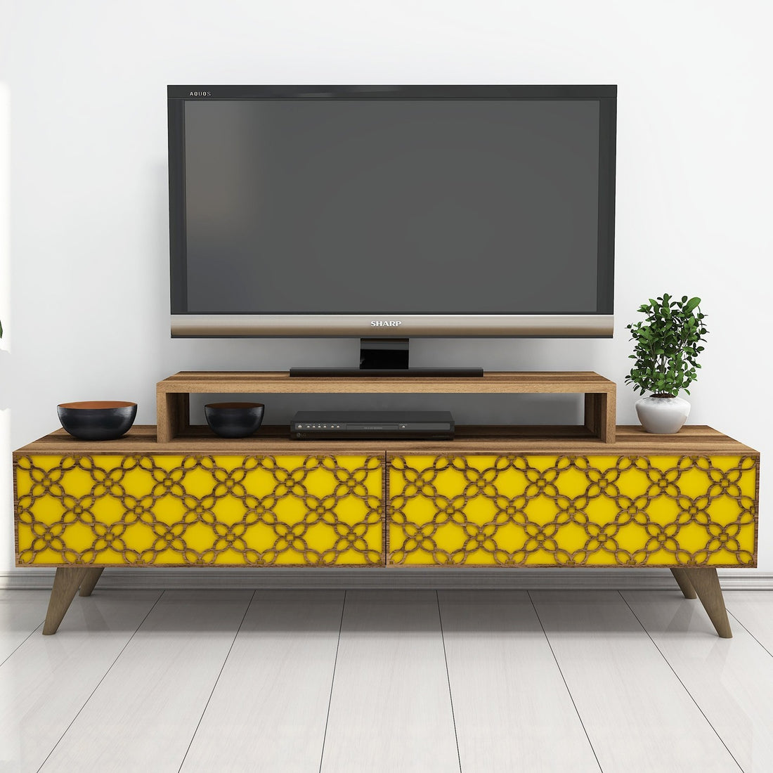 Meuble TV City - Walnut, Yellow