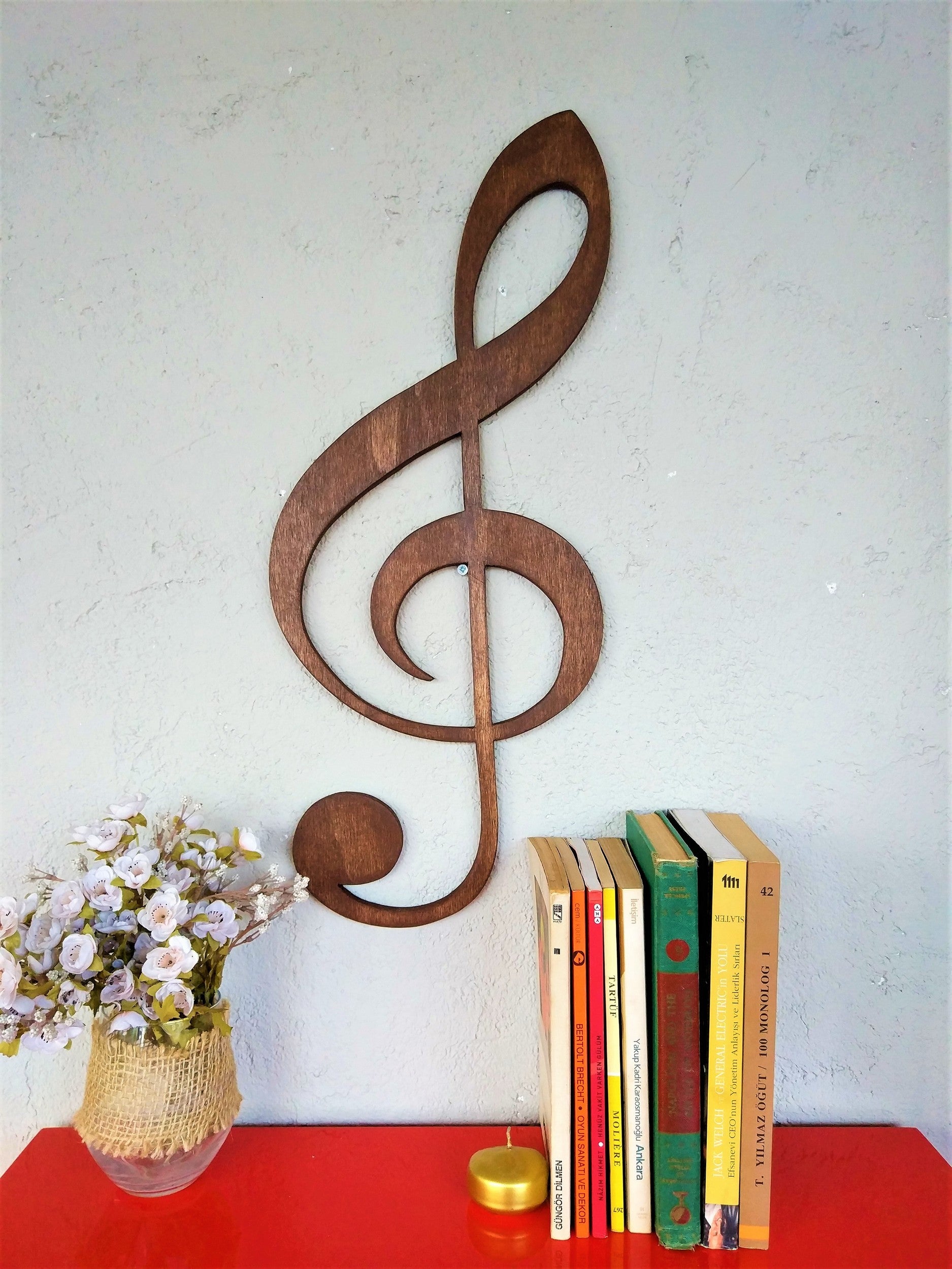 Accessoire mural décoratif en bois Treble Clef - Walnut