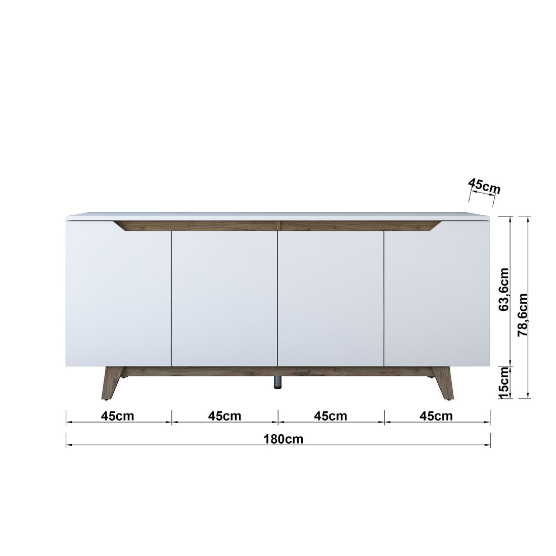 Buffet 4 portes Targita 180x78,6cm Bois Naturel et Blanc