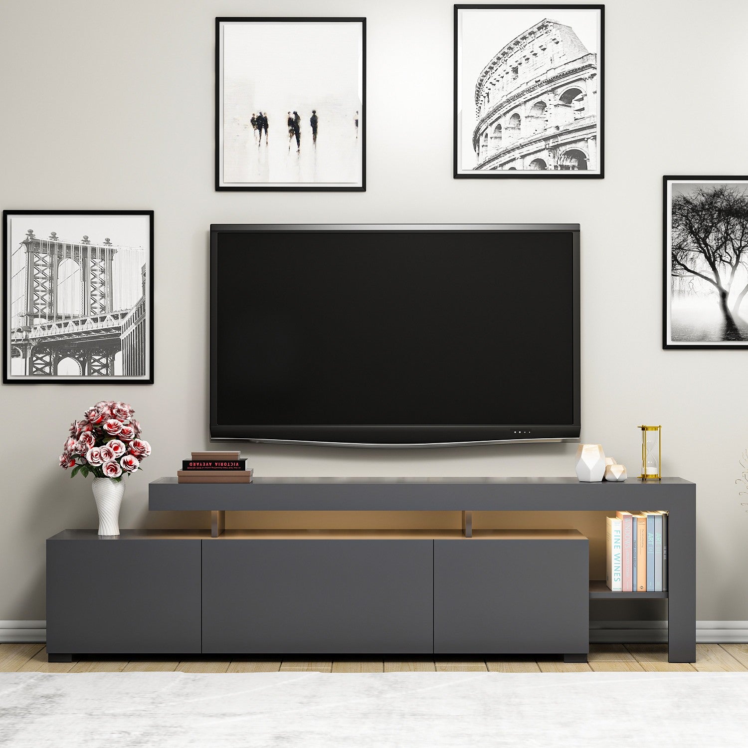 Meuble Tv design avec LED Jasir L192cm Anthracite