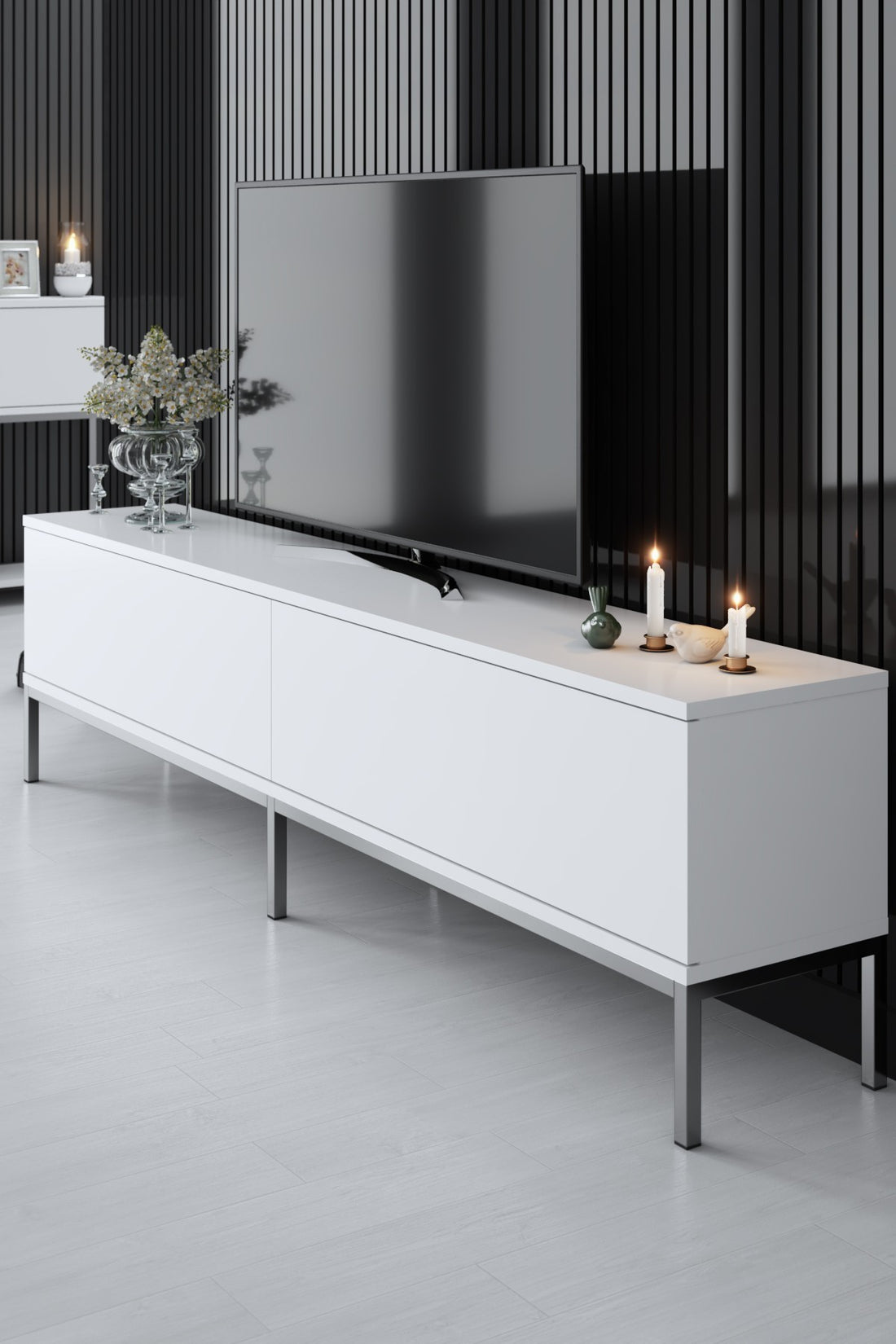 Meuble TV Lord - White, Silver
