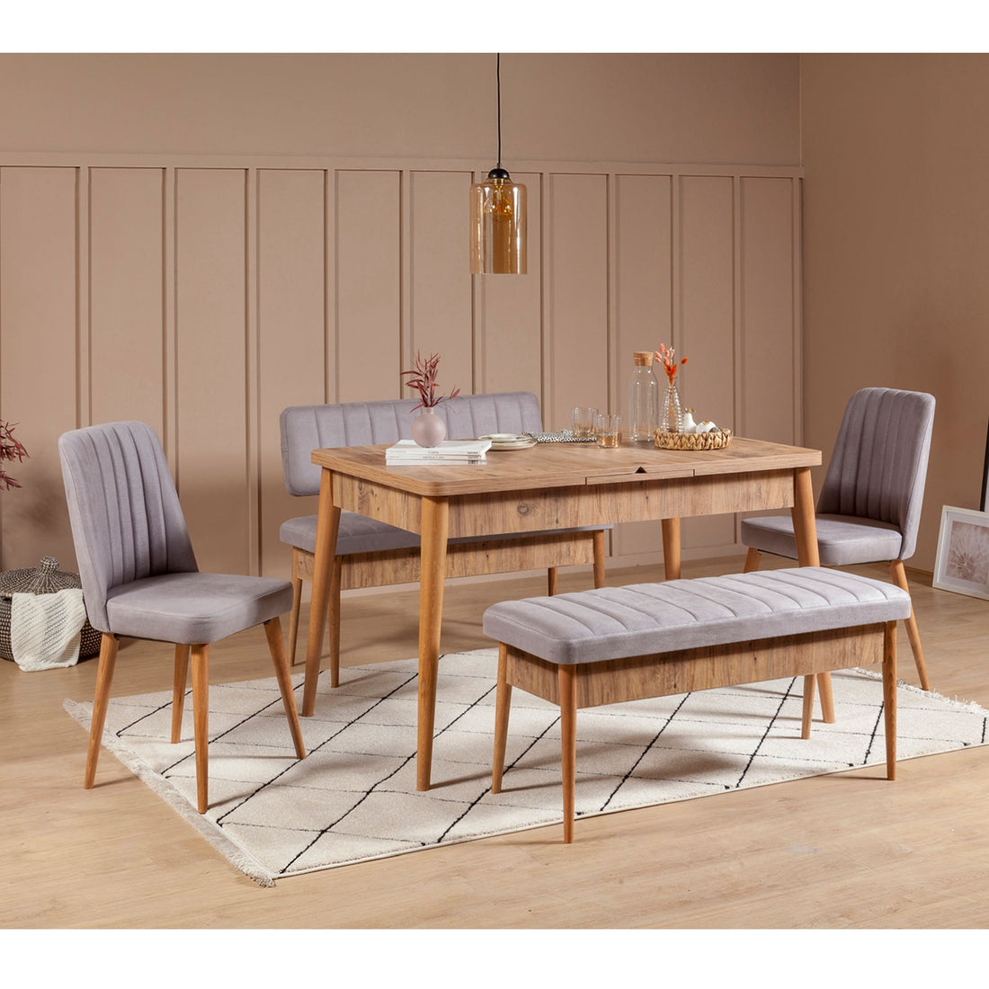 Table à manger extensible et jeu de chaises (5 pièces) Vina Atlantic Soho Grey