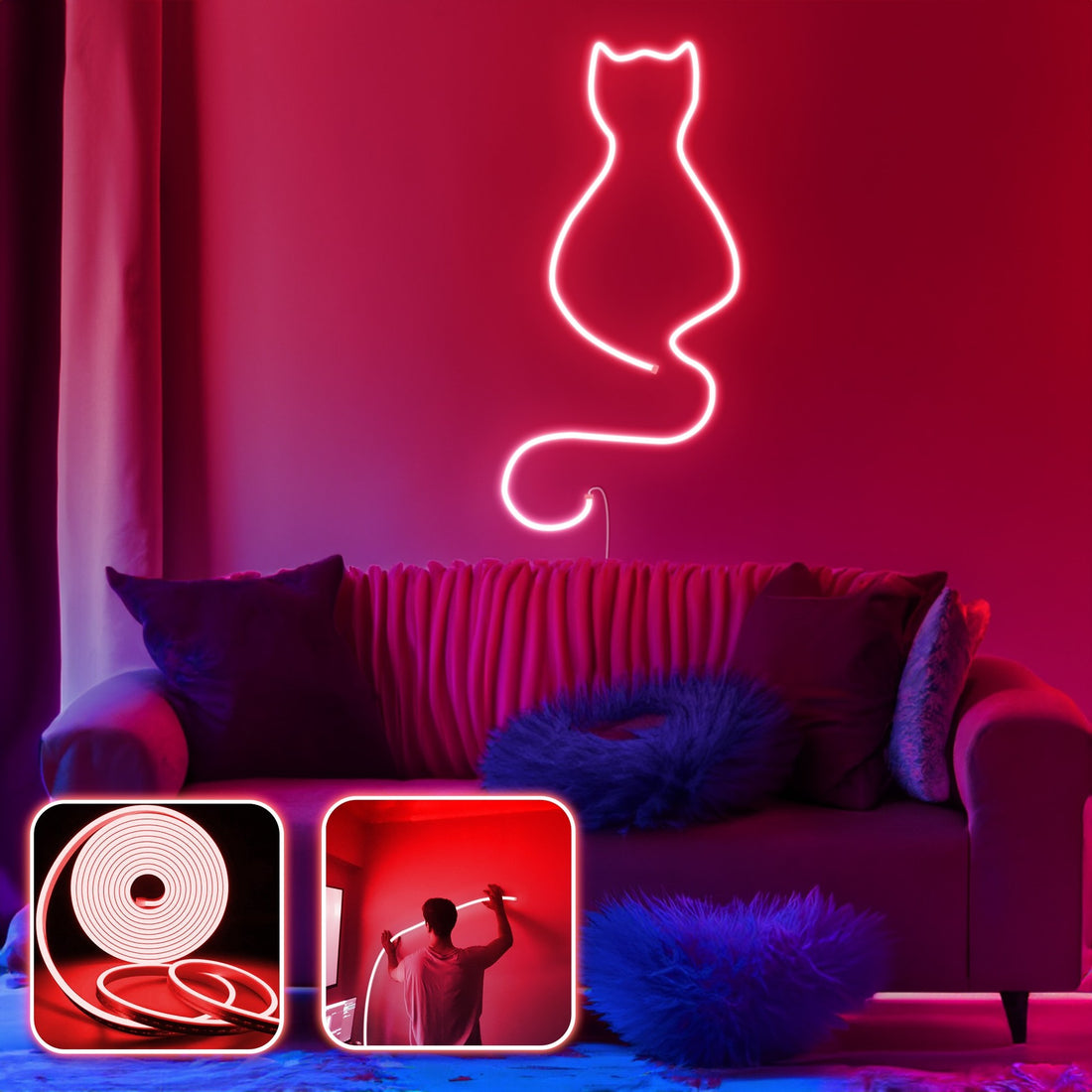 Éclairage LED mural décoratif Daisy the Cat - Medium - Red