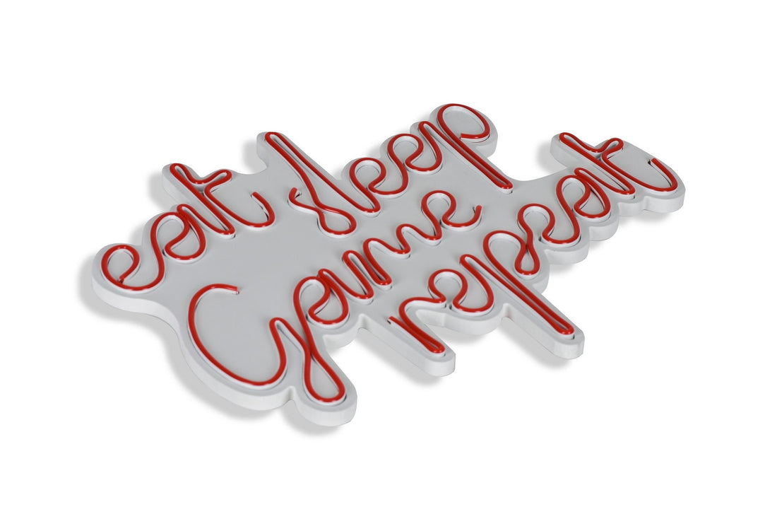 Éclairage LED en plastique décoratif eat sleep game repeat - red