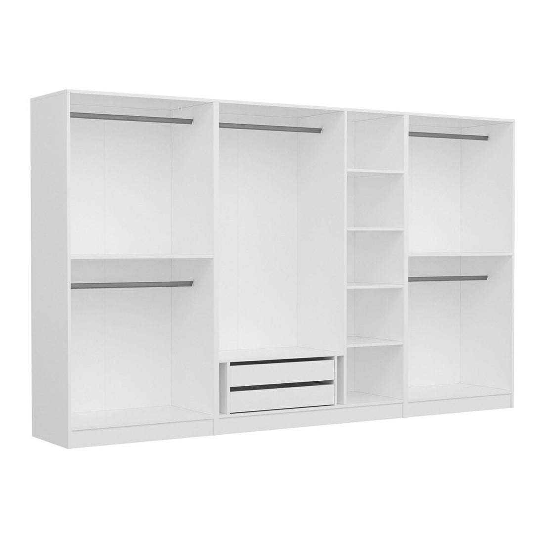 Armoire ouverte Antipax L315xH210cm 5 tringles et 2 tiroirs Blanc